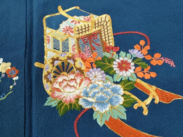 平和屋着物●豪華振袖 総刺繍 駒刺繍 御所車檜扇草花文 暈し染め さが美扱い 正絹 逸品 CABK7883yc