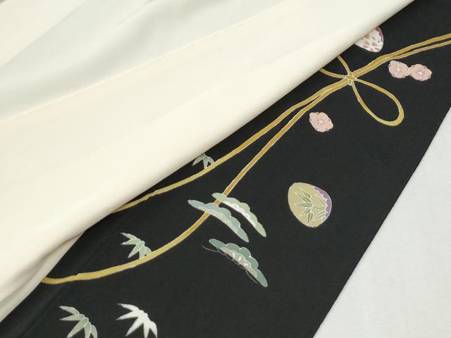 平和屋着物●豪華黒留袖 駒刺繍 貝桶桐松竹梅花文 金彩 正絹 逸品 CABK7885yc