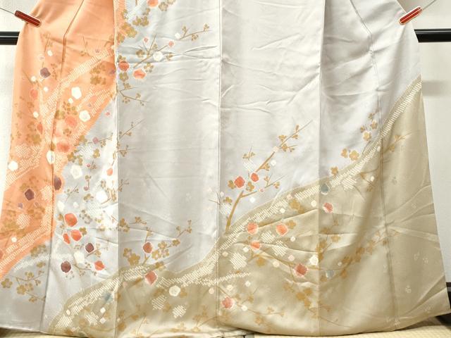 平和屋着物●訪問着 絞り 枝梅文 金彩 正絹 逸品 CABK7889yc
