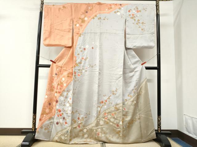 平和屋着物●訪問着 絞り 枝梅文 金彩 正絹 逸品 CABK7889yc