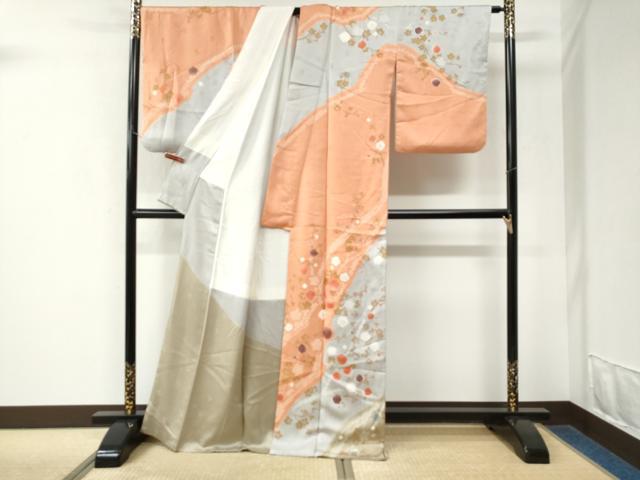 平和屋着物●訪問着 絞り 枝梅文 金彩 正絹 逸品 CABK7889yc