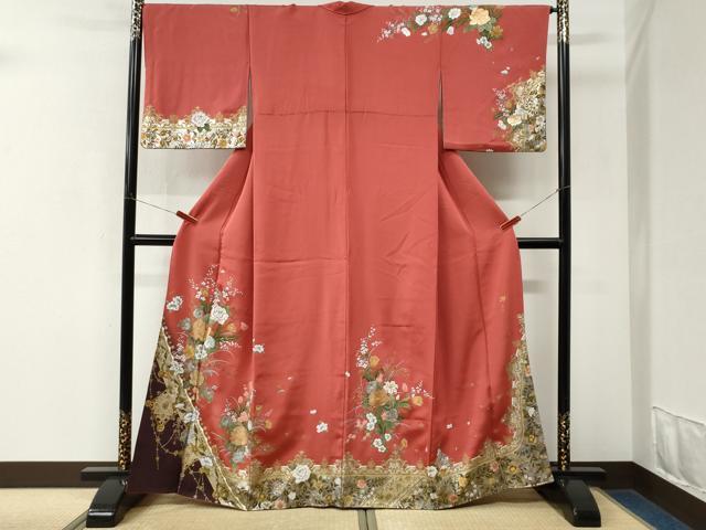 平和屋着物●英王室献上友禅作家 木下勝功 訪問着 牡丹花文 暈し染め 金銀彩 正絹 逸品 CABK7893yc