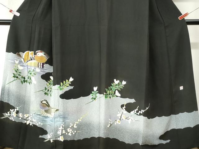 平和屋着物●人間国宝・羽田登喜男 黒留袖 鴛鴦枝梅文 金彩 正絹 逸品 CABK7894yc
