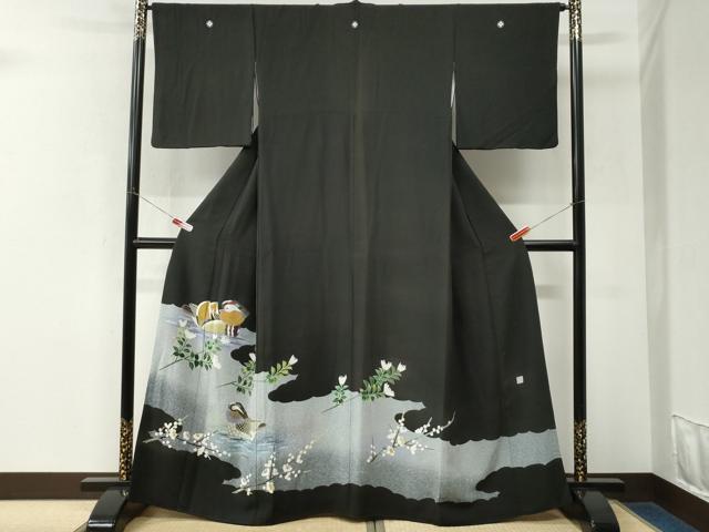 平和屋着物●人間国宝・羽田登喜男 黒留袖 鴛鴦枝梅文 金彩 正絹 逸品 CABK7894yc