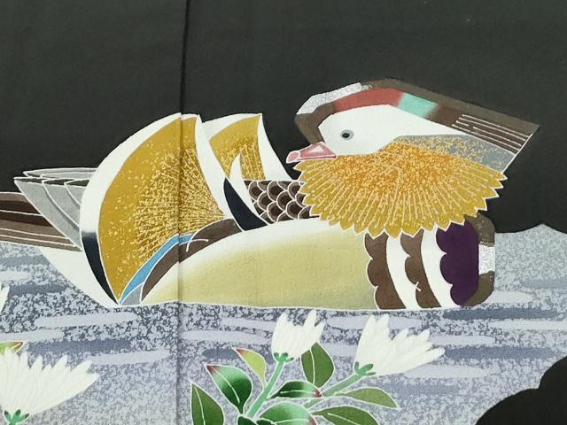 平和屋着物●人間国宝・羽田登喜男 黒留袖 鴛鴦枝梅文 金彩 正絹 逸品 CABK7894yc