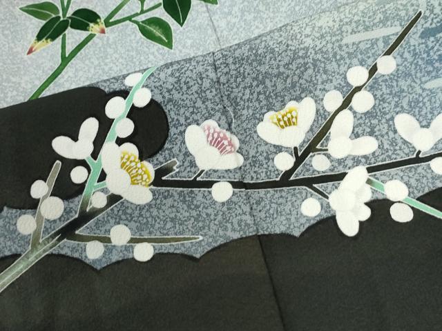 平和屋着物●人間国宝・羽田登喜男 黒留袖 鴛鴦枝梅文 金彩 正絹 逸品 CABK7894yc