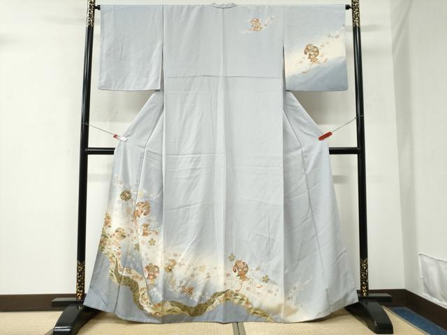 平和屋着物●訪問着 駒刺繍 宝尽くし舞花文 暈し染め 金彩 正絹 逸品 CABK7896yc