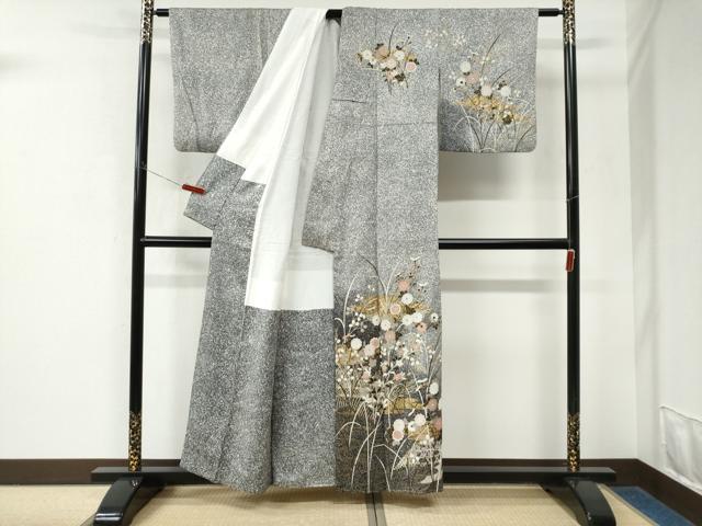 平和屋着物●訪問着 霞籬草花文 たたき染め 金彩 正絹 逸品 未使用 CABK7906yc