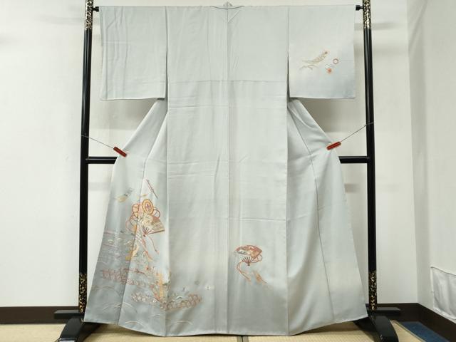 平和屋着物●中国三大刺繍 スワトウ刺繍 総刺繍 訪問着 短冊扇面露芝吉祥文 金糸 正絹 逸品 CABK7913yc