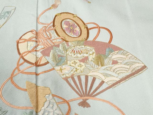 平和屋着物●中国三大刺繍 スワトウ刺繍 総刺繍 訪問着 短冊扇面露芝吉祥文 金糸 正絹 逸品 CABK7913yc