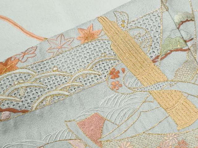 平和屋着物●中国三大刺繍 スワトウ刺繍 総刺繍 訪問着 短冊扇面露芝吉祥文 金糸 正絹 逸品 CABK7913yc