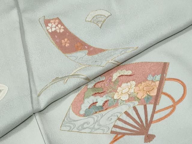 平和屋着物●中国三大刺繍 スワトウ刺繍 総刺繍 訪問着 短冊扇面露芝吉祥文 金糸 正絹 逸品 CABK7913yc
