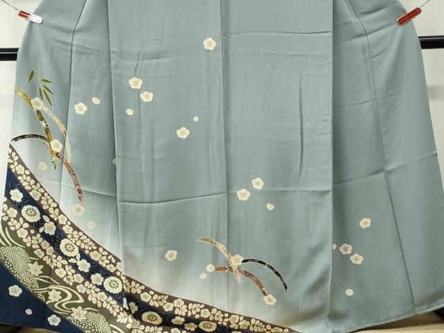平和屋着物●訪問着 竜田川梅花文 暈し染め 金彩 正絹 逸品 CABK7914yc