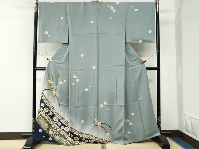 平和屋着物●訪問着 竜田川梅花文 暈し染め 金彩 正絹 逸品 CABK7914yc