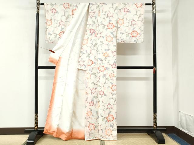 平和屋着物●上質な小紋 絞り 枝花文 正絹 逸品 CABK7922yc