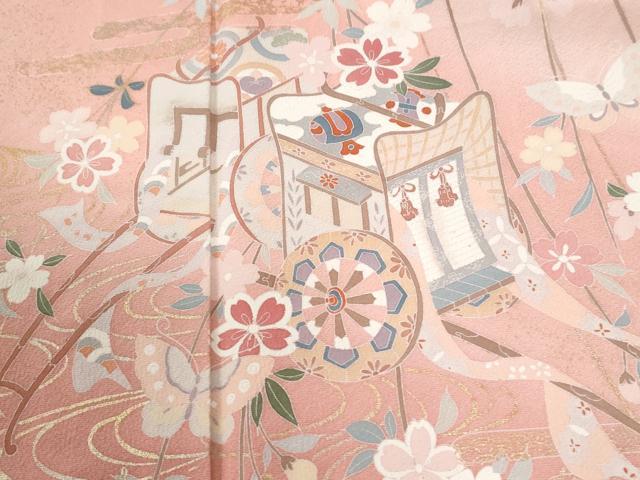 平和屋着物●訪問着 流水御所車扇面花蝶文 暈し染め 金彩 正絹 逸品 CABK7940yc