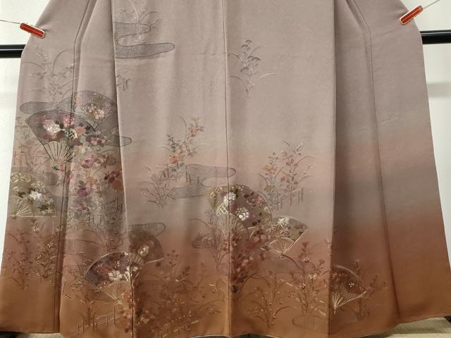 平和屋着物●中国三大刺繍 スワトウ刺繍 総刺繍 訪問着 エ霞扇面吉祥花文 暈し染め 金糸 正絹 逸品 CABK7941yc