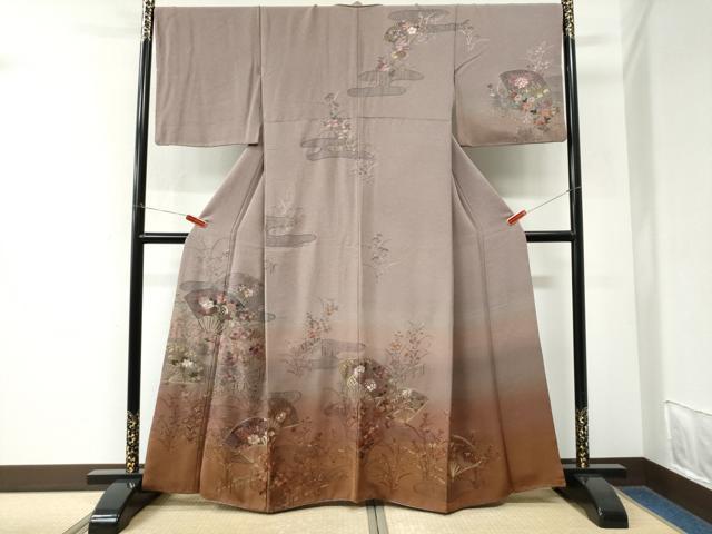 平和屋着物●中国三大刺繍 スワトウ刺繍 総刺繍 訪問着 エ霞扇面吉祥花文 暈し染め 金糸 正絹 逸品 CABK7941yc