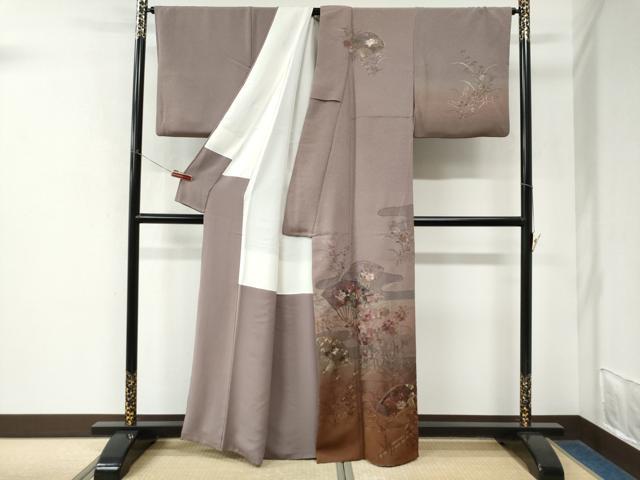 平和屋着物●中国三大刺繍 スワトウ刺繍 総刺繍 訪問着 エ霞扇面吉祥花文 暈し染め 金糸 正絹 逸品 CABK7941yc