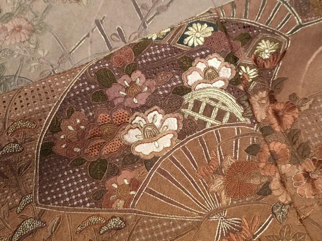 平和屋着物●中国三大刺繍 スワトウ刺繍 総刺繍 訪問着 エ霞扇面吉祥花文 暈し染め 金糸 正絹 逸品 CABK7941yc