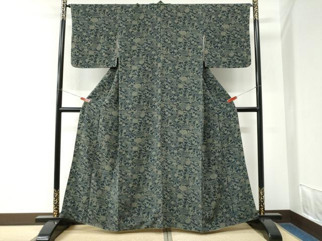 平和屋着物●上質な小紋 型染め 竜田川菊花文 正絹 逸品 CABK7944yc