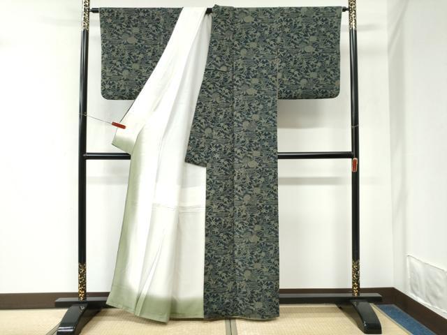 平和屋着物●上質な小紋 型染め 竜田川菊花文 正絹 逸品 CABK7944yc