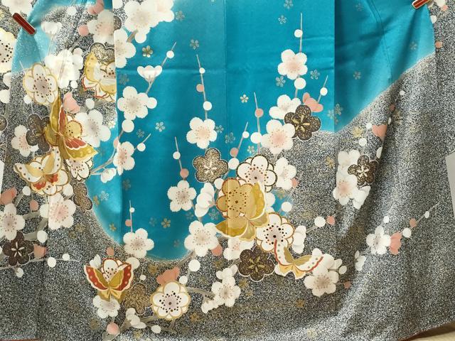 平和屋着物●豪華振袖 舞蝶枝梅文 暈し染め 金彩 正絹 逸品 CABK7966yc