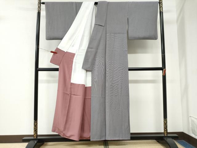 平和屋着物●江戸小紋 万筋 深紫色×白鼠色 正絹 逸品 CABK7968yc