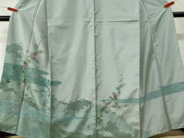 平和屋着物●中国三大刺繍 スワトウ刺繍 総刺繍 訪問着 本場縞大島紬 霞枝花文 正絹 逸品 CABK7972yc