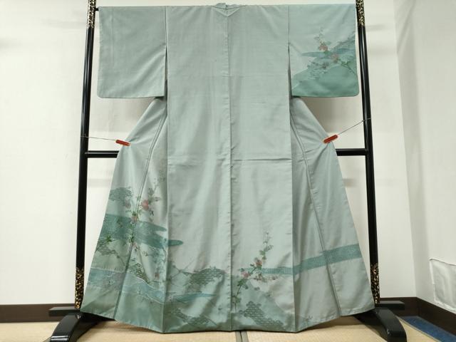 平和屋着物●中国三大刺繍 スワトウ刺繍 総刺繍 訪問着 本場縞大島紬 霞枝花文 正絹 逸品 CABK7972yc
