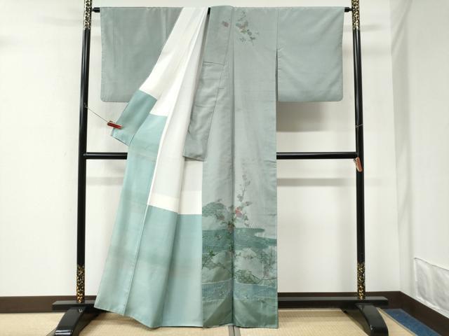 平和屋着物●中国三大刺繍 スワトウ刺繍 総刺繍 訪問着 本場縞大島紬 霞枝花文 正絹 逸品 CABK7972yc