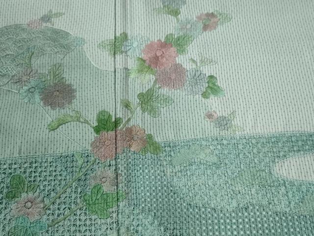 平和屋着物●中国三大刺繍 スワトウ刺繍 総刺繍 訪問着 本場縞大島紬 霞枝花文 正絹 逸品 CABK7972yc