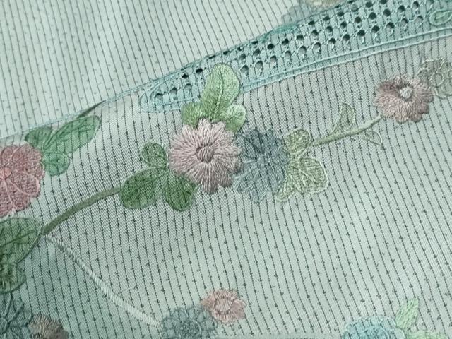 平和屋着物●中国三大刺繍 スワトウ刺繍 総刺繍 訪問着 本場縞大島紬 霞枝花文 正絹 逸品 CABK7972yc