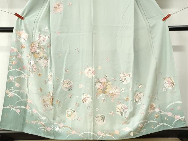 平和屋着物●中国三大刺繍 スワトウ刺繍 総刺繍 訪問着 雪輪雪芝宝尽くし草花文 暈し染め 金糸 正絹 逸品 未使用 CABK7985yc