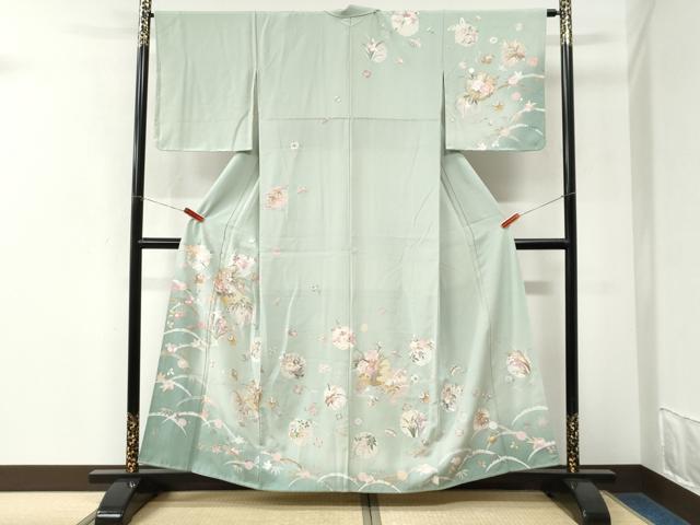 平和屋着物●中国三大刺繍 スワトウ刺繍 総刺繍 訪問着 雪輪雪芝宝尽くし草花文 暈し染め 金糸 正絹 逸品 未使用 CABK7985yc