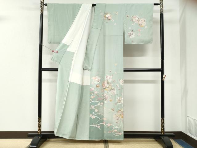 平和屋着物●中国三大刺繍 スワトウ刺繍 総刺繍 訪問着 雪輪雪芝宝尽くし草花文 暈し染め 金糸 正絹 逸品 未使用 CABK7985yc