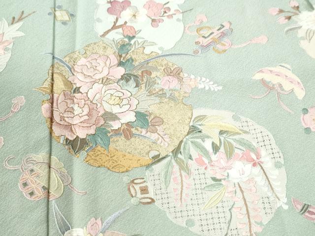 平和屋着物●中国三大刺繍 スワトウ刺繍 総刺繍 訪問着 雪輪雪芝宝尽くし草花文 暈し染め 金糸 正絹 逸品 未使用 CABK7985yc