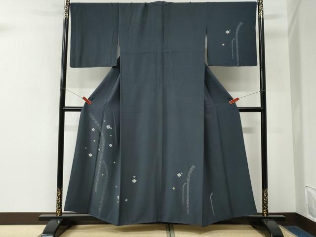 平和屋着物●訪問着 菱吉祥文 紺地 正絹 逸品 CABK7986yc