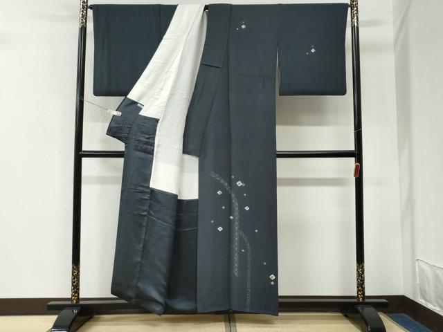 平和屋着物●訪問着 菱吉祥文 紺地 正絹 逸品 CABK7986yc
