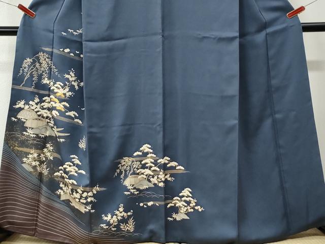 平和屋着物●訪問着 駒刺繍 枝垂れ柳松竹梅籬花文 金彩 正絹 逸品 CABK7987yc