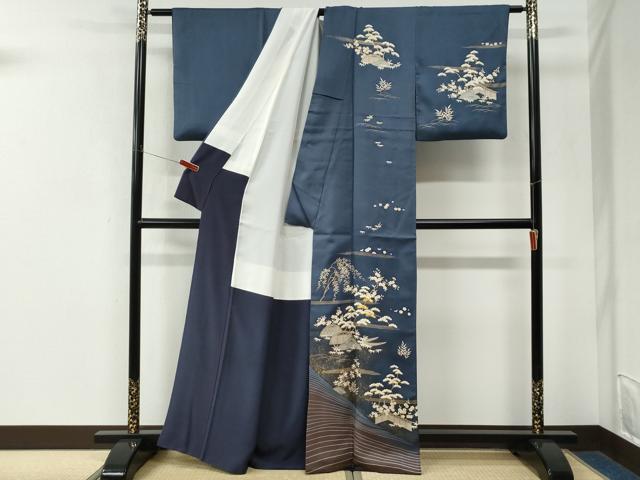 平和屋着物●訪問着 駒刺繍 枝垂れ柳松竹梅籬花文 金彩 正絹 逸品 CABK7987yc