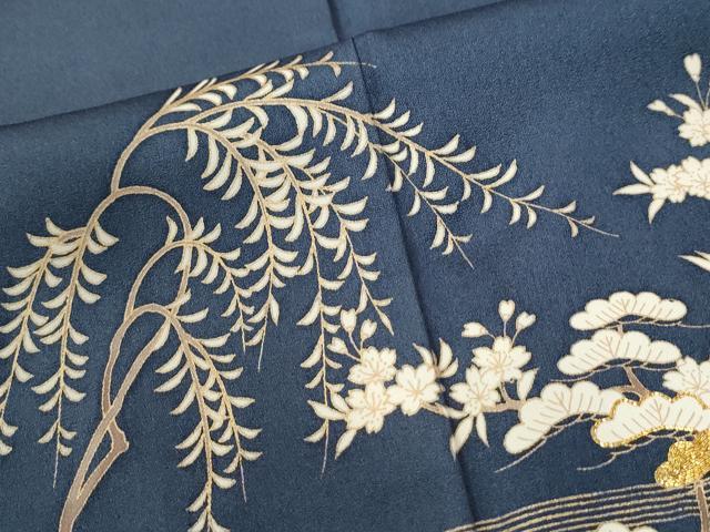 平和屋着物●訪問着 駒刺繍 枝垂れ柳松竹梅籬花文 金彩 正絹 逸品 CABK7987yc