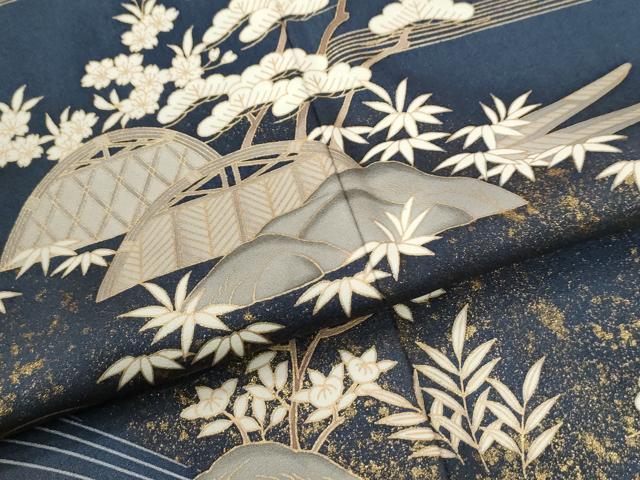 平和屋着物●訪問着 駒刺繍 枝垂れ柳松竹梅籬花文 金彩 正絹 逸品 CABK7987yc