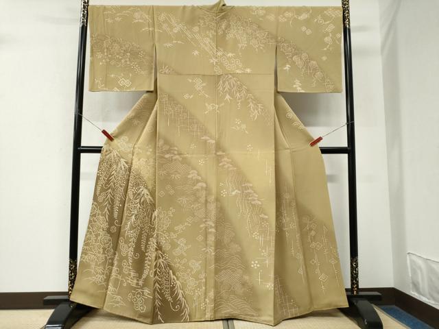 平和屋着物●訪問着 露芝吉祥花唐草文 暈し染め 金彩 三越扱い 正絹 逸品 CABK7995yc