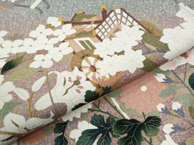 平和屋着物●訪問着 御所車牡丹花文 金彩 正絹 逸品 CABK7996yc