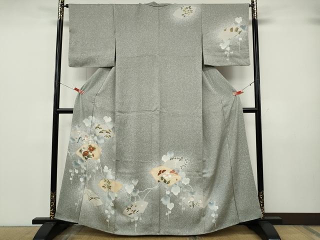 平和屋着物●訪問着 駒刺繍 地紙草花文 たたき染め 正絹 逸品 CABK8016ut