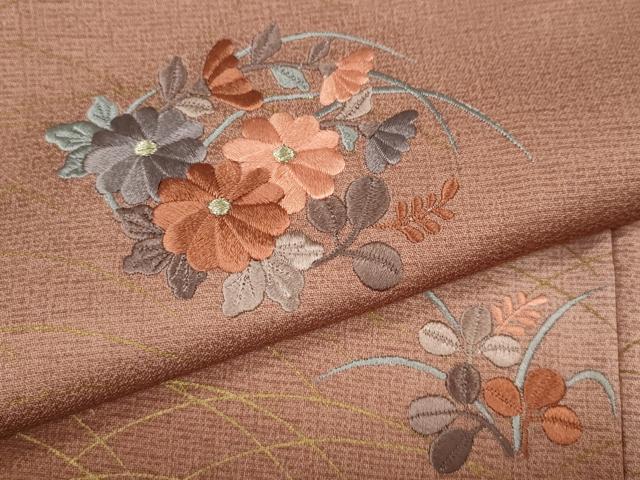 平和屋着物●訪問着 刺繍 芝草花文 暈し染め 金彩 正絹 逸品 CABK8017ut