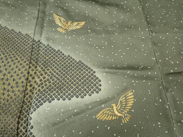 平和屋着物●色留訪問着 絞り 刺繍 エ霞飛鳥文 暈し染め 銀通し地 反端付き 正絹 逸品 CABK8029ut