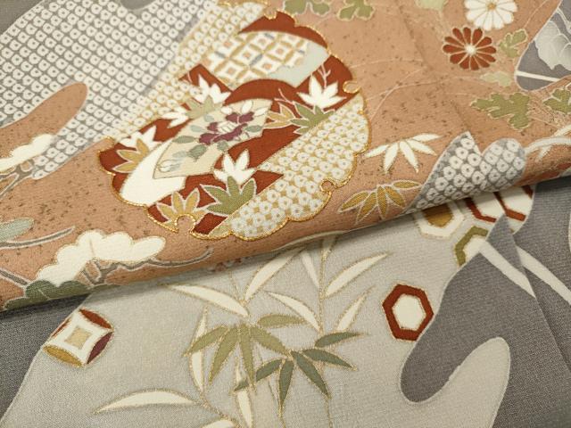 平和屋着物●訪問着 駒刺繍 エ霞雪輪蔦の葉花文 金彩 仮絵羽 正絹 逸品 未使用 CABK8039ut