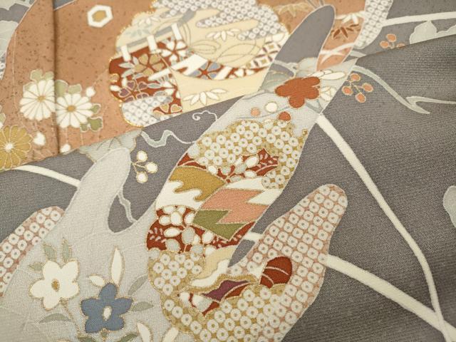平和屋着物●訪問着 駒刺繍 エ霞雪輪蔦の葉花文 金彩 仮絵羽 正絹 逸品 未使用 CABK8039ut